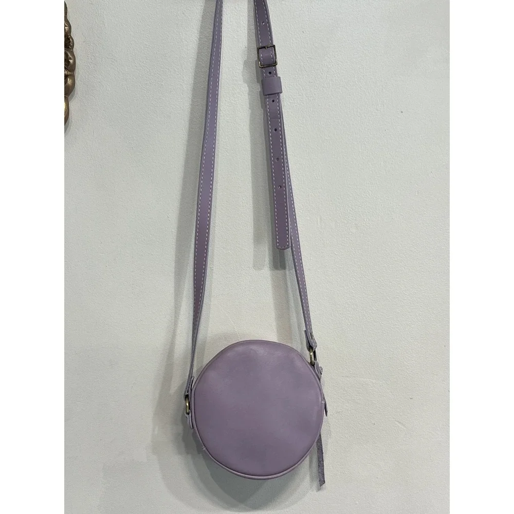 Portland Leather Goods Lilac Lavender Round Leather Crossbody Bag Purse